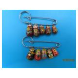 (2) vtg Russian Nest Doll 3' Pins Brooches