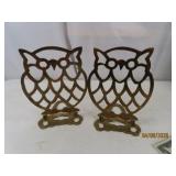 pair OWL 7' Brass Folding OpenCut BookEnds