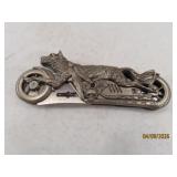 Figural WOLF Riding Motorcycle 4' Pocket Knife