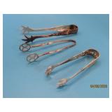 (3) antique Sterling Silver 3'~4' Olive Tongs 43g