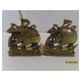 pair vtg Brass 5' Ship Nautical ENGLAND Bookends