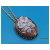 12kt GF 1.25' Flower Cameo & Necklace Set Nice 10g