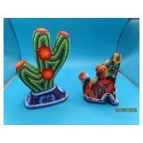 (2) COYOTE & CACTUS 5'ish Huichol Art Figures