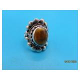 Sterling sz8 TIGER EYE 7/8' Ring Intricate 12g