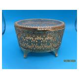Pretty 4' BeveledGlass Top Metal Mesh Jewelry Box