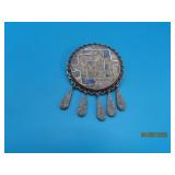 vtg Sterling TAXCO Stone 1.75' Mosaic Pendant 13g