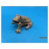 vtg 2' FROG Metal Rhinestone GrnEye Stash Box