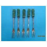 5pc TAXCO Sterling & Jade? 4.25' Hors Forks 45g