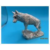Pewter WOLF by Masterworks vtg 4' Red Eyed