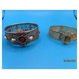 (2) Costume 2.25' Filagree Type Stone Bracelets