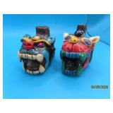 (2) Pottery Head 2.75' AZTEC Death Whistles
