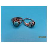 (2) Sterling sz5.5 Turq~Heart Rings 6g