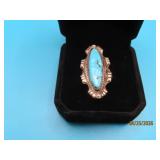Pawn Sterling 1.25' Turq TriangleFront sz5.5 Ring