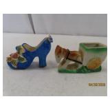 (2) OCCUPIED JAPAN pottery 3' Shoe & Tootpick Hldr