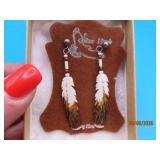 Signed Sterling & Carved 2" FEATHER Earrings $30+