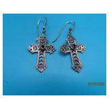 Sterling CROSS 1.25' BlackOnyx Earrings 4.6g