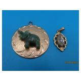 (2) GoldFilled Pendants Elephant & Stone 8.5g