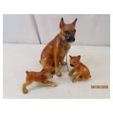 3pc BOXER DOG Porcelain JAPAN Mom/Baby SET 50s