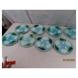 (8) antique c1900 MAJOLICA 7.25' Plates LotusLike