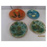 (4) Majolic type asst c1900 Antique Plates 8'/10'