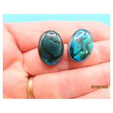 signed 'S.J.' Sterling Abalone Opal Earrings 3.6g