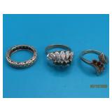 (3) vtg sz5 Sterling Silver Rings CZ Bling 8.4g