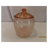 Pink Depression Glass 7' Cracker Lidded Jar EXC