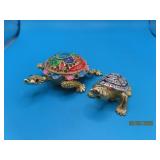 (2) Metal Enameled Bling TURTLE 2"/3" Stash Boxes