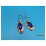Pawn Sterling CP signed Earrings BlueStone 1' 4.2g