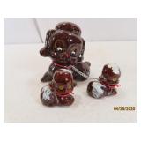 c1950s Pottery terracotta 3pc Cute Dog SET 4'/2'sh