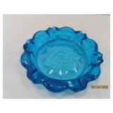 MCM Blue Art Glass 9' FlowerEmbossed Ashtray
