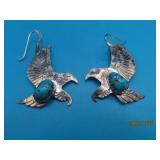 Pawn Sterling EAGLE 1.5' -Dsigned- Turq Earrings
