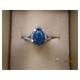 Sterling sz8 Ring Teardrop Black Opal & CZ 3.7g