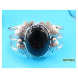 Pawn Sterling NS signed Onyx 2.5' Bracelet 33.5g