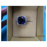 Sterling dk blue Stone sz8 Ring 'Y'sgd 8.5g