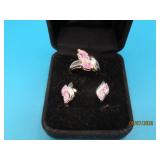 2pc Sterling Pink Opalesque sz7 Ring & Earrings
