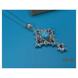 Sterling 3' CROSS Turq Pendant + 18'Necklace 20g