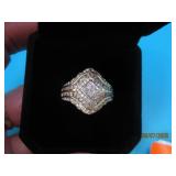 Sterling heavy inlay CZStone sz8 Ring 5g