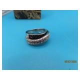 Rodium & CZ sz7 Ring 3D DoubleFront 7g