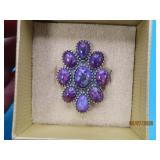 Sterling lg 7stone Purple Cluster sz8 Ring 9.4g