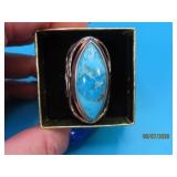 Sterling large Turqoise sz8 Ring BBJsgd 13g