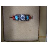 Sterling Turq/Coral CZsolitaire sz9 Ring 5.5g