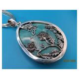 Liquid Silver Sterling  23' + Turq 2side Pendant $