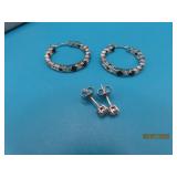 (2sets) Sterling Earrings 1'hoop + Stud