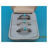 (3) Sterling single turquoise sz9 Rings 7g