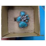Sterling Turquoise MultiCluster sz8 Ring 13g