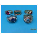 (5) HGE Gold Plated sz8 Ring CZ Stones
