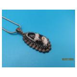 Sterling Blk/Wht Stone 1.5' Pendant + 16'Chain 8g