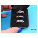 (3) SouthWest Sterling Turq/Coral sz8 Rings