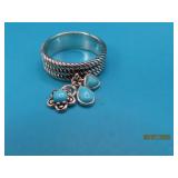 Sterling 3stone Turq Dangle sz9 Ring 6.5g
